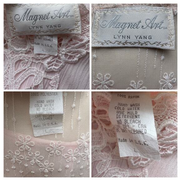 VTG Magnet Art Lynn Yang 2 Piece Set Maxi Dress Top Sz L Pastel Pink Crochet 90s - Picture 6 of 16